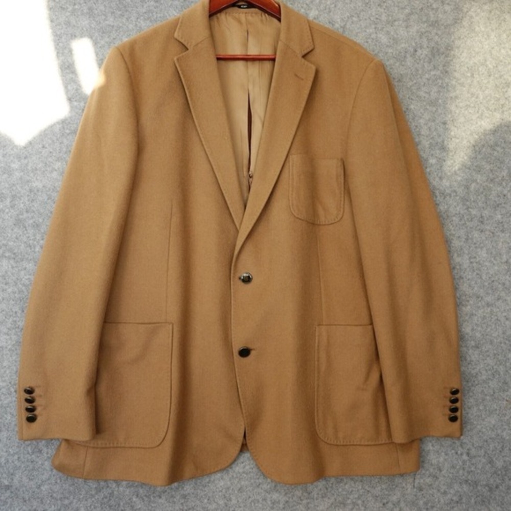Cashmere Blazer Mens M 44 Camel Brown Fuzzy Brushed Wool Silk Single Stitch‎ KIP
